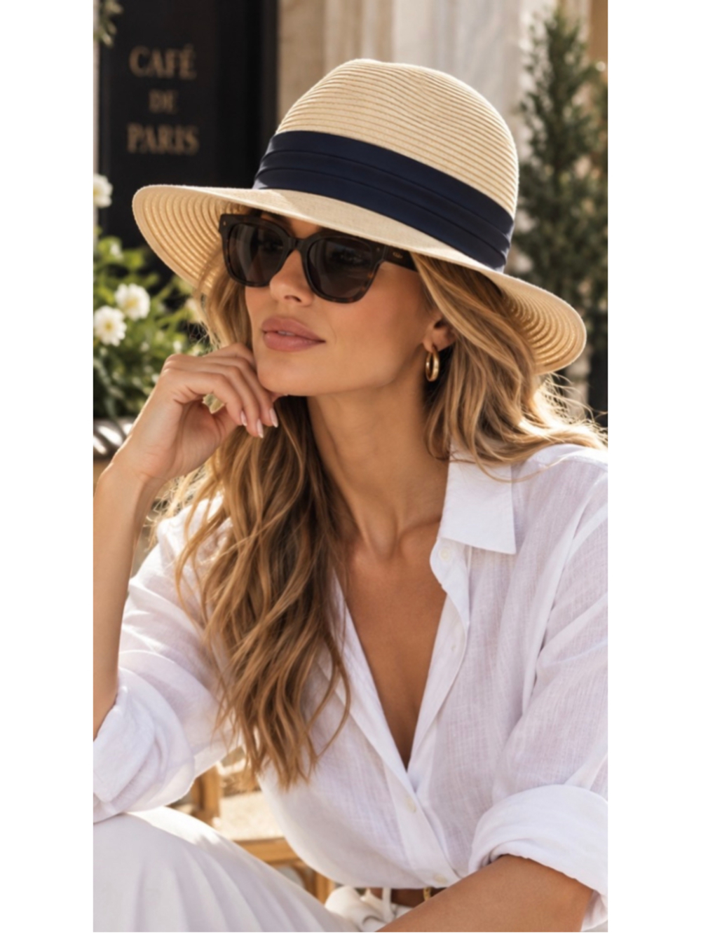 Genie by Eugenia Kim Straw Hat One Size Beige Navy New w Tags
